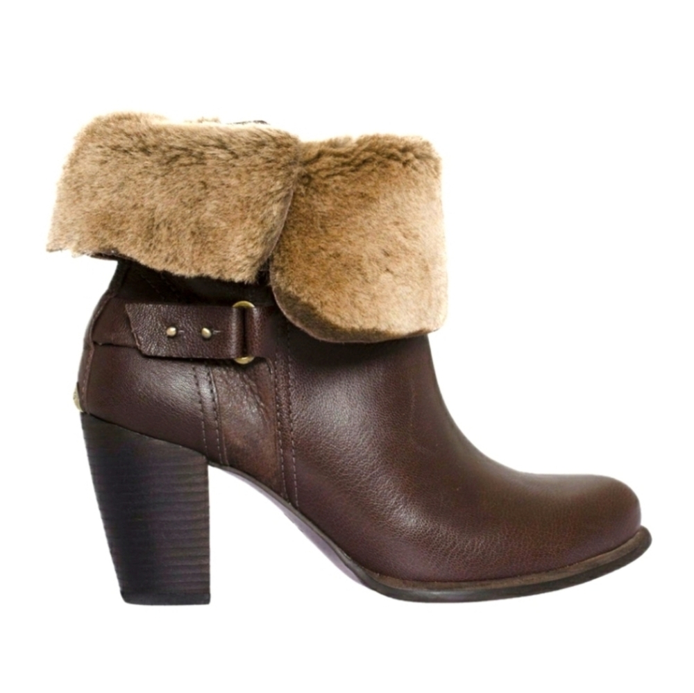 Ugg Jayne Ankle Boot Leather Fur Designer SN 1013803 Heel Zipper #180